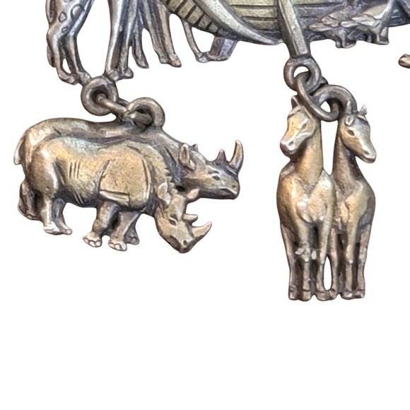 Vintage JJ Jonette Jewelry Noahs Ark Pin Brooch With Animal Charms Gold-tone - Picture 5 of 14